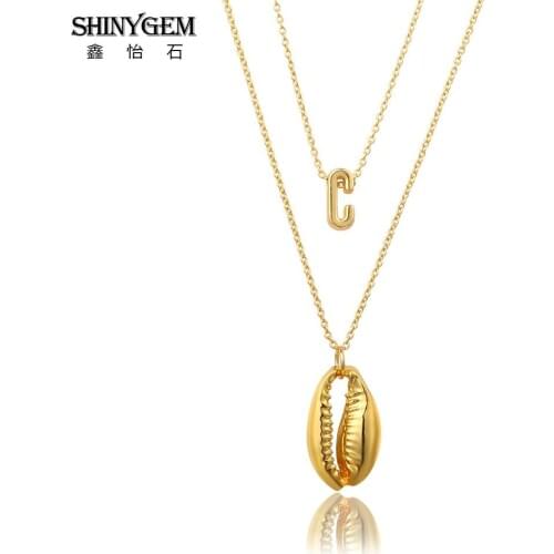 ShinyGem 2020 Handmade Fashion Double Layers Necklaces Zinc Seashell Jewelry Pendant Minimalism Conch Letters Gold For Women