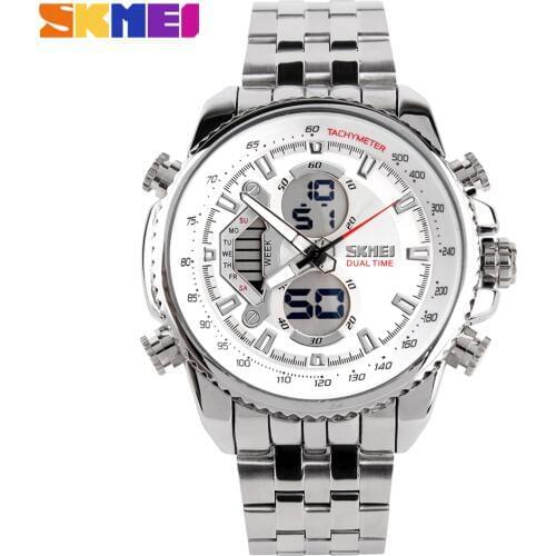 SKMEI Men Sport Watches Led Analog-Digital Wristwatch Waterproof Stainless Steel Watch Fashion Casual Mens Military Quartz Watch
