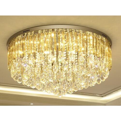 Modern Luxury Circular Crystal Ceiling Light For Living Room Home Dining Light Lamp Hotel Creative Retro Iron Lamp E14 LED bulb