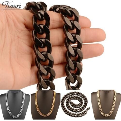 Tiasri 15mm Aesthetic Gothic Style Mens Necklace Bracelet Cuban Link Chain On The Neck Stainless Steel Jewelry Wholesale Punk