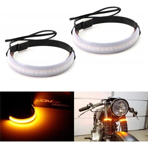 Universal Cool Super Bright Amber LED Fork Turn Signal Lights Strip for Motorcycle LED Ring Turning Light Flexible