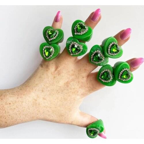 Vedawas Summer INS Cute Heart Acrylic Transparent Rings for Women Boho Rhinestone Geometric Engagement Finger Rings Jewelry Gift