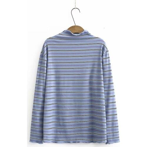 Plus size Turtleneck stripe Stretching elasticity women loose tshirts 2021 new autumn casual ladies long sleeve pullovers tops