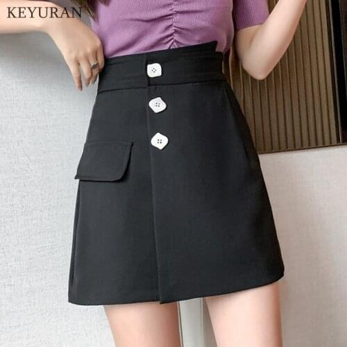 Faldas Mujer Moda Summer Sexy Womens Skirts Buttons A-Line Irregular High Waist Skirt for Women Korean Shorts Skirts with Slit