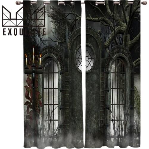 Exquisite House Gate Mystery Dark Halloween Horror Forest Room Curtains Window Living Room Curtain Rod Bedroom Fabric Drapes