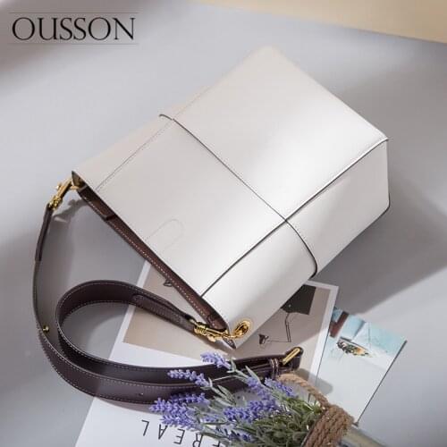 OUSSON 2021 Women Fashion Travel Work Large Capacity One-Shoulder Bag Ladies Soft Leather Bucket Bag