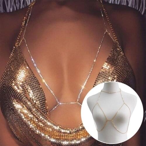 Womens Sexy Body Chain Sequins Harness Necklace Waist Belly Bra Bikini Beach Fashion Charming Waist Belt Jewelry Accessories