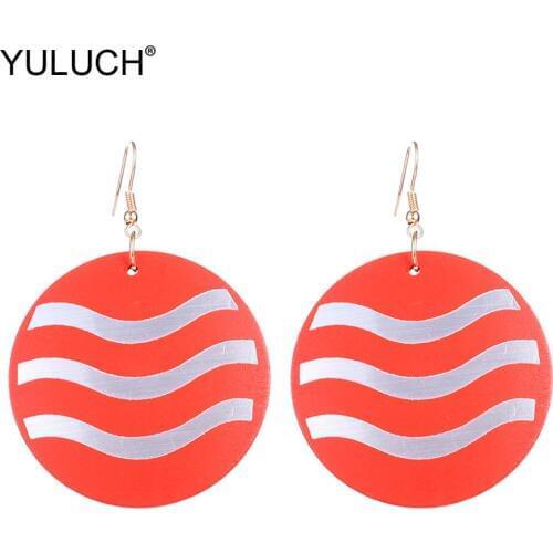 YULUCH 2019 Fashion Round Wooden Wave Reflective Tape Drop Earrings For Women African Indian Boho Personality Statement Earrings