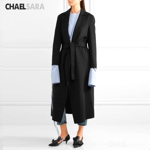 2020 New Arrival Women Solid Color Wool Blend Coat Long Sleeve Turn-Down CollarWarm Autumn Winter Wool Women Jackets With Belt