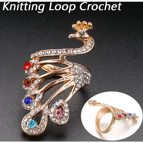 1PC Creative Alloy Peacock Shape Knitting Loop Crochet Thimble Ring Finger Wear Yarn Guides Ring Household Sewing Accessories