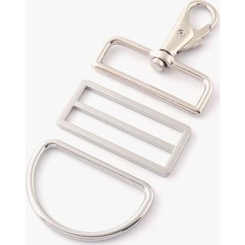 2" Silver Swivel Clasp Claw with Mater D Ring Adjustable Rectangle Rings D Buckles Trigger Snap Clasp Lobster Clasp Belt Handbag