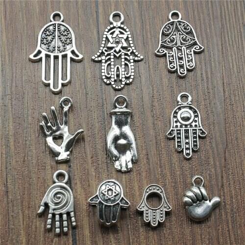 20pcs Hand Pendant Charms Antique Silver Color Palm Charms Jewelry DIY Hamsa Hand Charms For Bracelet Making