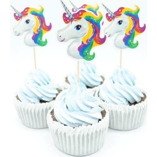240pcs/lot Kids Favors Unicorn Theme Happy Baby Shower Cupcake Toppers Decorations Birthday Party Cake Topper With Sticks