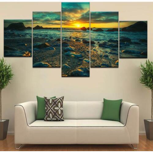 5 Panel/piece HD Print Sunrise reef beach seascape modern wall posters Canvas Art Painting For home living room decoration
