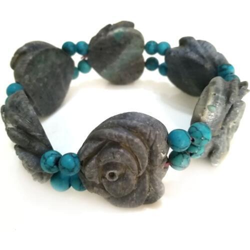 8 inches 10-16mm Elastic Blue Natural Coral Beaded Bracelet