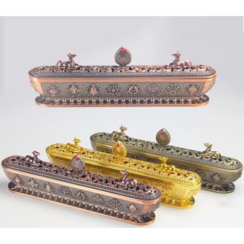 Eight Auspicious Lying Incense Burner Alloy Aromatherapy Stove 8-Character Mantra Bronze Stick Incense Box For Buddha Ornaments