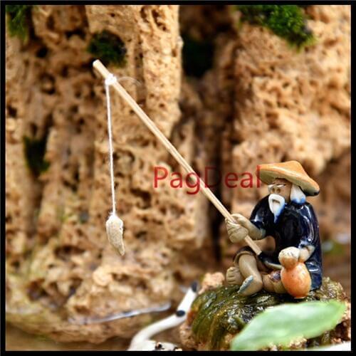 Fish Tank Aquarium Ornaments Old Man Fishing Caremic Landscape Decoration Rockery Decor Free Shipping