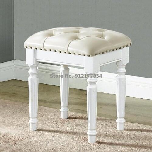 American style dressing stool solid wood dressing table stool chair simple European style bedroom bed end stool makeup stool nai