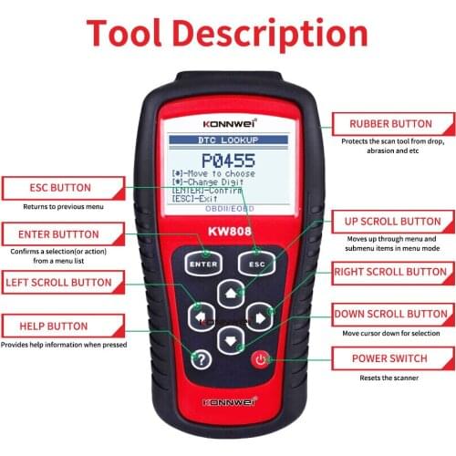 KW808 Automotive Diagnostic Tool OBD 2 Auto Scanner Engine Code Reader support CAN J1850 Fualt Code Reader OBD2 Scanner KONNWEI