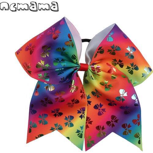 7" Unicorn Printed Cheer Bows With Elastic Band For Girls Kids Handmade Mermaid Hairbow Cheerleading Hair Bows Hair Accessories