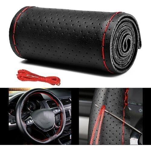 38cm Genuine Leather Car Steering Wheel Cover Universal For Ford Focus 2 3 Fiesta MK2 MK3 Mondeo MK4 Fusion Ranger Accessories