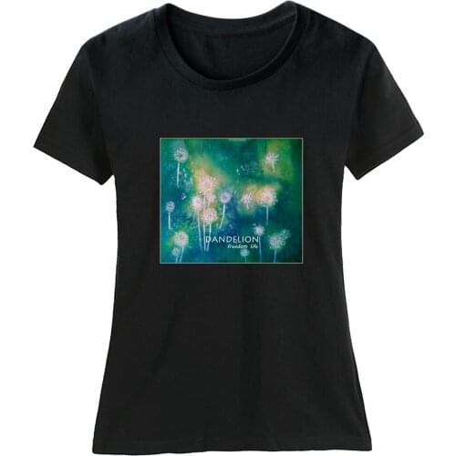 Cotton Girl Woman Short Sleeve T Shirt Red Seeded Dandelion Freedom Life Taraxacum Green Plant Original Design Summer ZIIART