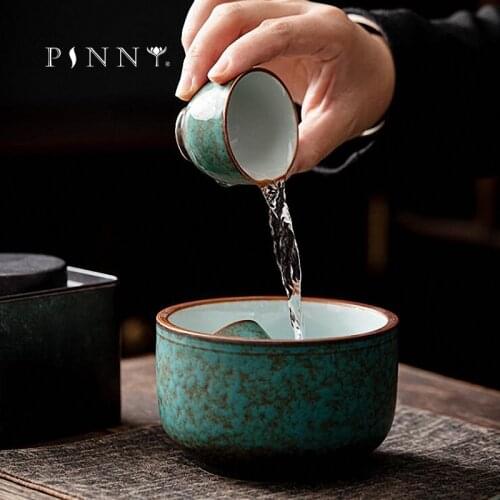 PINNY 480ML Ceramic Turquoise Glaze Tea Wash Bowls Chinese Kung Fu Tea Accessories Japanese Style Tea Service