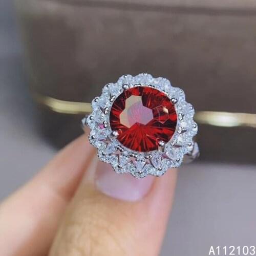 KJJEAXCMY fine jewelry 925 sterling silver inlaid natural red topaz Female elegant simple fireworks cutter flower ring support d