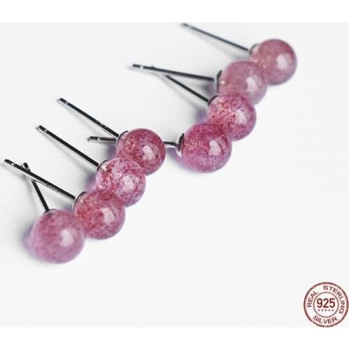 LKO Fashion 925 Sterling Silver Pink Series Strawberry Crystal Stud Earrings For Women Earrings Sweet Jewelry Accessories
