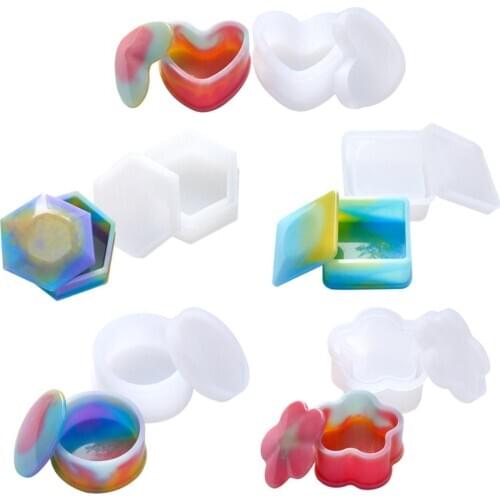 Fashion Storage Box Resin Silicone Mold Heart Round Lipstick Box Shape Resin Mold DIY Crystal Epoxy UV Gift Box Jewelry Tools