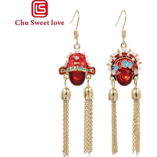 Fashion Chinese Style Resin Earrings Cute Beijing Opera Asymmetric Dangle Drop Earrings for Women Girl Unique Jewelry Gift