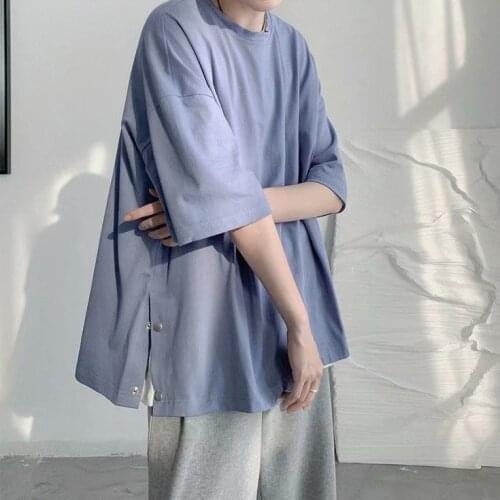 Ins short-sleeved mens T-shirt tide brand trend loose slit t-shirt bottoming shirt 2021 summer oversize half-sleeved t-shirt