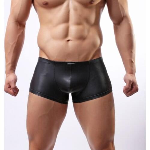 Sexy Gay Men Boxer Boxershorts Mens Faux Leather U Convex Pouch Underpants Fashion Male Panties Underwear Classical Plaid Shorts