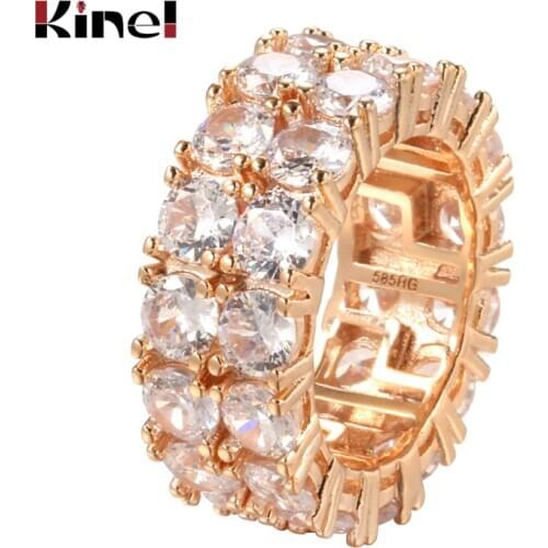 Kinel Classic HIP Hop Mens Ring 585 Rose Gold Double Row Micro-wax Inlay Natural Zircon Rings Grunge for Women Punk Jewelry