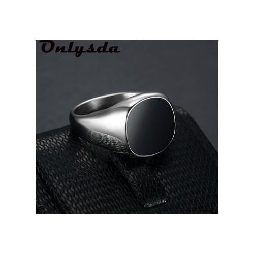 Trendy Geometry Lokaer Trendy OL Style Anniversary Ring For Man Women Black Acrylic Stone 316L Stainless Steel Rings Jewlery