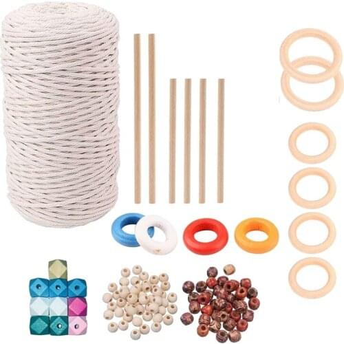 Macrame Kit,3mm Macrame Cord Colored Wood Beads Wooden Sticks Wooden Rings Kits,Crafts DIY Hangers Macrame Supplies
