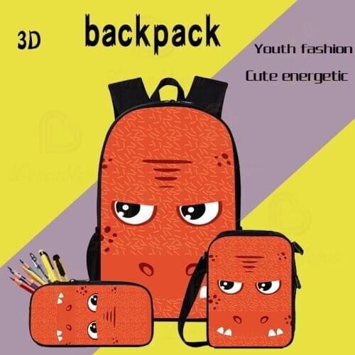 3D Digital Color Printing Pattern Suit Bag Children School Bag Cute Backpack Three-Piece Sets for School Gifts