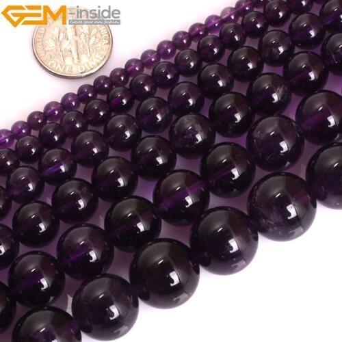 Gem-inside 4-14mm AAA Genuine Natural Quartz Beads Round Dark Purple Amethysts Beads For Jewelry Making Beads DIY Beads Jewelery