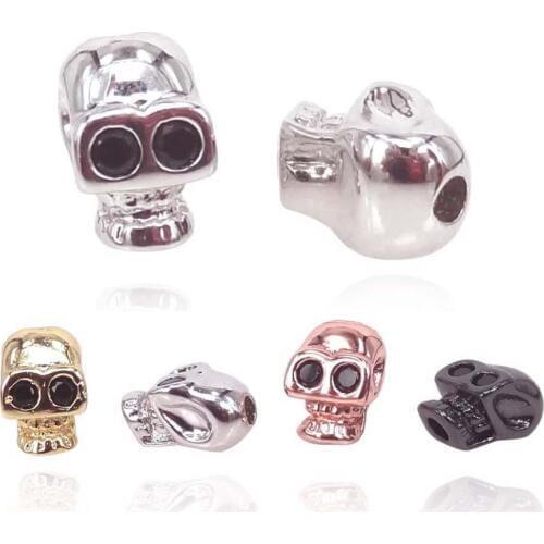 New Mixed Colors Jewelry Accessories Micro Pave Black CZ EYE Skull Head Beads Spacer Charm Bead Fit For DIY Thomas Bracelet