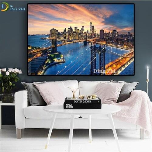 New York City Landscape Full Square/Round 5D Diy Diamond Painting Bridge Sunset Rhinestone Embroidery Mosaic Handmade Decor Gift