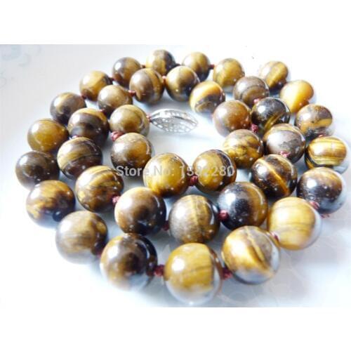 ! Wholesale 10mm tiger eye chalcedony necklace 17" JT6056