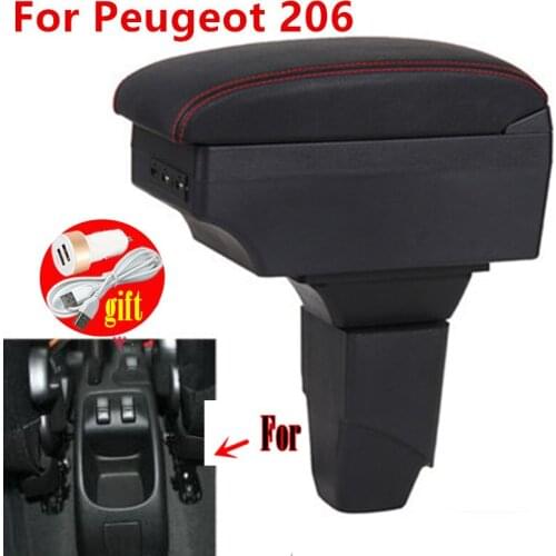 For PEUGEOT 206 Armrest Interior Parts 2017 Car Armrest box Retrofit parts Storage box car accessories Interior with USB LED