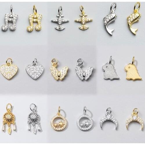 PONYKISS Romantic 925 Sterling Silver geometry Animals Moon Star Zircon Charms Special of DIY Handmade Necklace Accessory