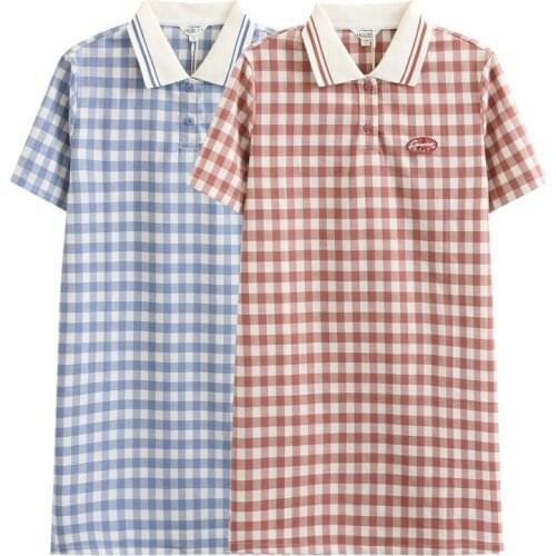 Japanese And Korean Style Casual Sweet Slim Mini Dress For Youth Teens Girls Plaid Lapel Straight Dresses For 16 18 Years Old