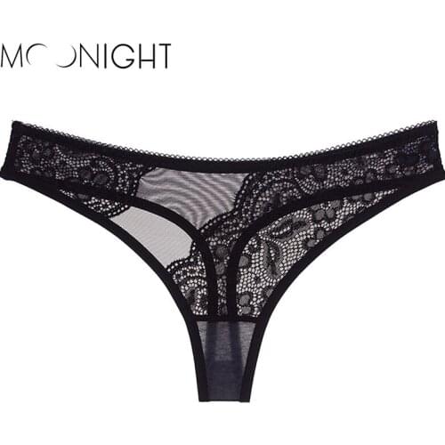 MOONIGHT Transparent Lace G-String Sexy Women Panties Thongs Low Waist Cotton Women Underwear Panty