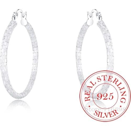 100%925 Sterling Silver Hoop Earrings Korean Big Circle Fashion Vintage Party Earrings for Women Wedding Party Jewelry Gift 2020