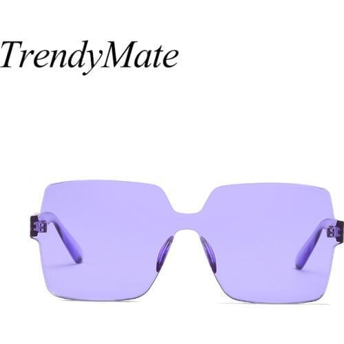 Rimless Plastic Pink Sunglasses Women Vintage Shades Shield Square Sun Glasses for Men 2018 New Trendy Sunglasses Lunette 5212 T