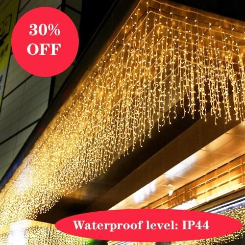 LED Icicle Curtain Fairy String Light Ice strip Waterproo Christmas Garland Light Outdoor For Romantic Wedding Party Bar Decorat