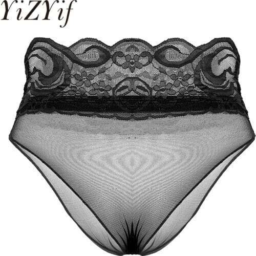 Womens Panties Sexy Underwear Ultra-Thin See Through Sheer Mesh Lingerie Elastic Low Waist With Lace Waistband Briefs Underwear