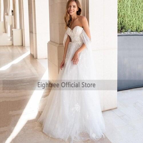 Eightree Boho Wedding Dress Long Sleeve Lace Bride Dresses 2021 Off Shoulder Vintage Wedding Gowns Beach Summer Robe de Mariage